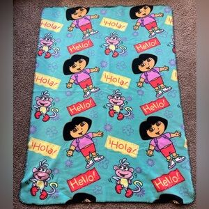 Vintage Y2k 2003 Dora the Explorer Fleece Blanket Nickelodeon NickJr Throw Boots